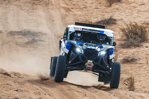 Jakub Przygonski & Timo Gottschalk racing at Hail Rally during the shakedown in Hail, Saudi Arabia on Wednesday.