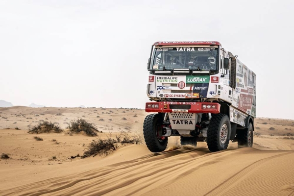 Jakub Przygonski & Timo Gottschalk racing at Hail Rally during the shakedown in Hail, Saudi Arabia on Wednesday.