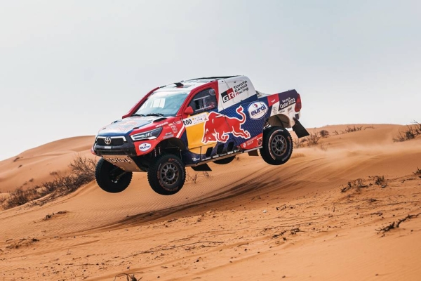 Jakub Przygonski & Timo Gottschalk racing at Hail Rally during the shakedown in Hail, Saudi Arabia on Wednesday.