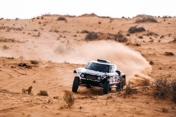 Jakub Przygonski & Timo Gottschalk racing at Hail Rally during the shakedown in Hail, Saudi Arabia on Wednesday.