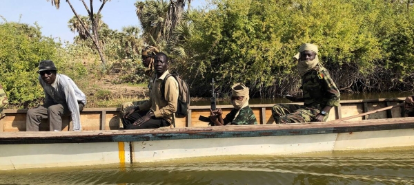 Cameroonian soldiers patrol parts of Lake Chad that have been affected by terrorist activity in February 2019.