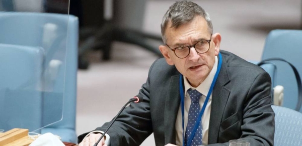 
Volker Perthes, special representative for Sudan and head of the UN Integrated Transition Assistance Mission in Sudan (UNITAMS), briefs Security Council members on the Sudan and South Sudan. — courtesy UN Photo/Eskinder Debebe