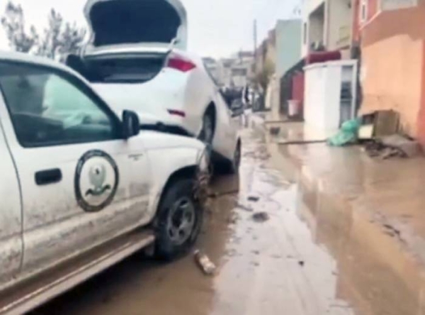 A view of the aftermath after heavy downpours that triggered flash flooding in Erbil.