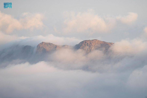 Spectacular view of fog embracing skies of Hada and Shafa in Taif