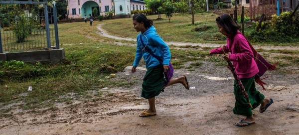 Children walk back home after school in Loikaw, Kayah State, Myanmar.