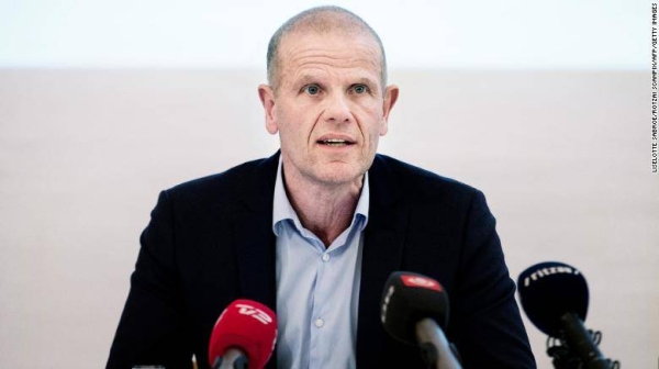 Lars Findsen speaks during a presentation of the intelligence agency's annual report at Kastellet in Copenhagen in 2017.
