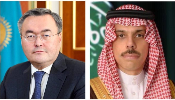 Kazakhstan’s Deputy Prime Minister and Foreign Minister Mukhtar Tileuberdi and Saudi Foreign Minister Prince Faisal bin Farhan.