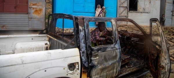 A child inside a damaged vehicle during a fighting in the Tigray region, northern Ethiopia.