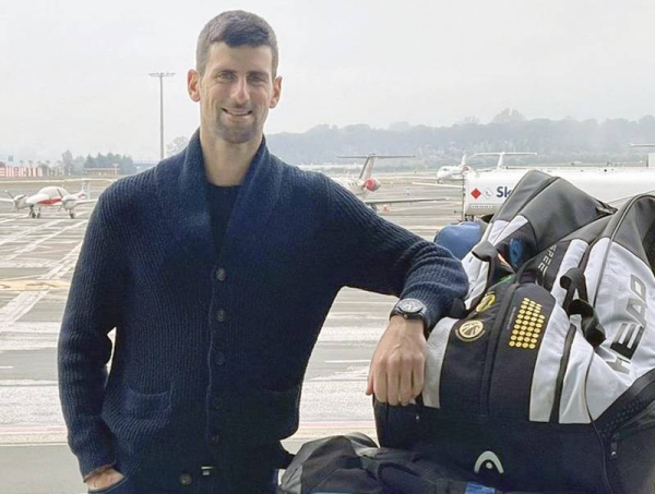 Novak Djokovic just before leaving for Melbourne, Australia. — courtesy Twitter