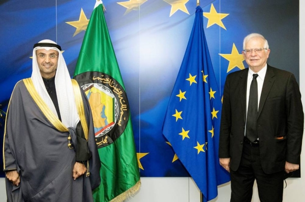 European Union High Representative Josep Borrell with GCC Secretary General Nayef Falah Al-Hajraf.