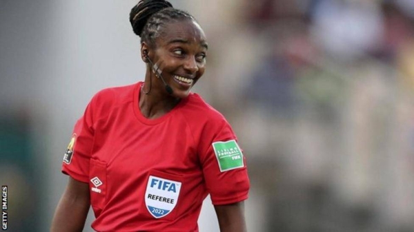 Rwandan referee Salima Mukansanga on Tuesday became the first woman to officiate an Africa Cup of Nations game when she took charge of the match between Zimbabwe and Guinea in Cameroon. (Picture: BBC)