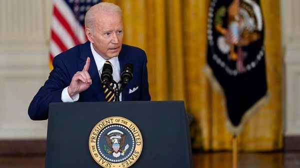 President Joe Biden speaks during a news conference in the White House on Jan. 19, 2022.