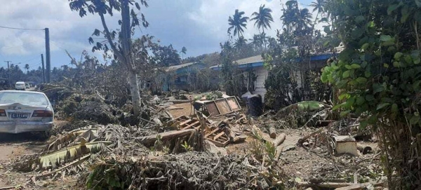 Damage caused in Tonga’s capital, Nuku’alofa, by the volcano eruption and subsequent tsunami on 15 January 2022.