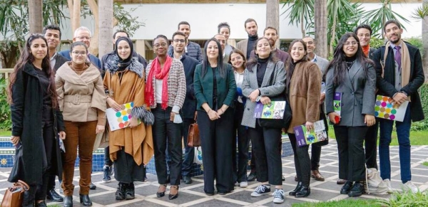 Young Moroccan climate activists and entrepreneurs are taking a group photo with Sylvia Lopez-Ekra in Morocco. — courtesy UN Morocco