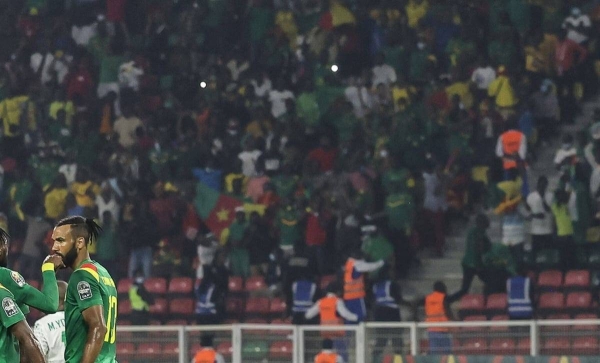Cameroon fans in the Olembe stadium. Covid restrictions meant not all of those who wanted to attend were able to get in.