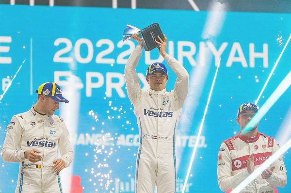 Dutch driver Nyck de Vries.drove his German Mercedes-Benz Q-Team's car to the first place in the first round of ABB FIA Formula E World Championship in Riyadh.