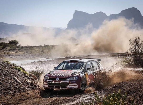 Nasser Saleh Al-Attiyah crosses stunning Omani terrain.