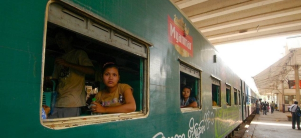 Yangon residents board the Circular Railway train to get to the outskirts of the city.