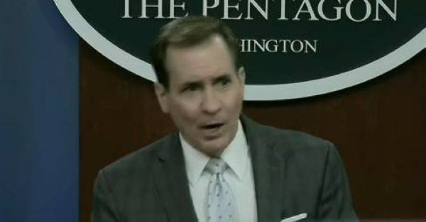 Pentagon spokesman John Kirby takes a question from a reporter during a briefing at the Pentagon in Washington, Feb. 2, 2022.

