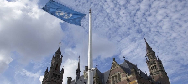A view of the Peace Palace, seat of the International Court of Justice (ICJ) in The Hague, Netherlands.