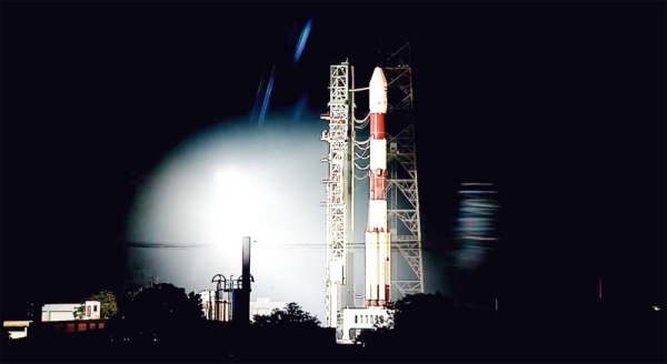 The Indian Space Research Organization (ISRO) launched a Polar Satellite Launch Vehicle with two smaller co-passenger satellites at 05.59 a.m. Monday from the First Launch Pad of Satish Dhawan Space Center at Sriharikota in Andhra Pradesh.