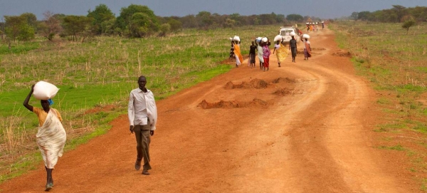 Displaced people flee violence in Abyei, South Sudan.