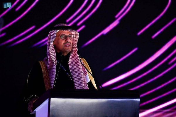 Minister of Energy Prince Abdulaziz Bin Salman speaks during the inauguration of the 2022 International Petroleum Technology Conference (IPTC) on Sunday.