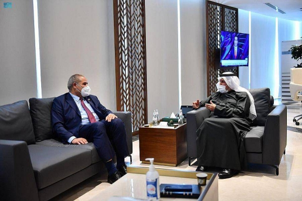 Dr. Abdullah bAl Rabeeah meets with AO Assistant Director General Dr. AbdulHakim Elwaer in Riyadh on Monday.