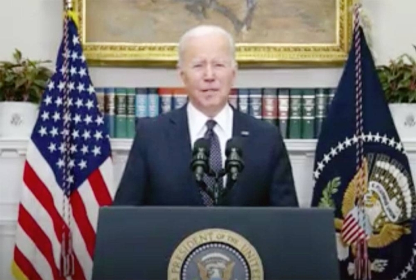 President Joe Biden speaks about Ukraine in the East Room of the White House, Tuesday in Washington.
