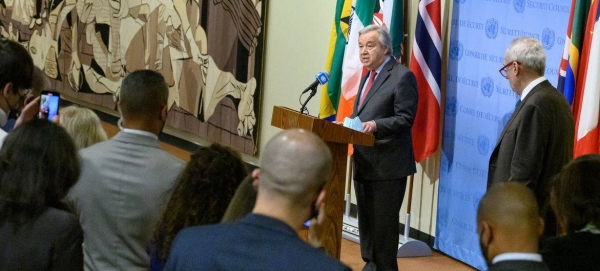 Secretary-General António Guterres briefs journalists on the current situation in Ukraine.