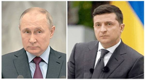 A combo picture of Russian President Vladimir Putin and Ukrainian President Volodymyr Zelenskyy.