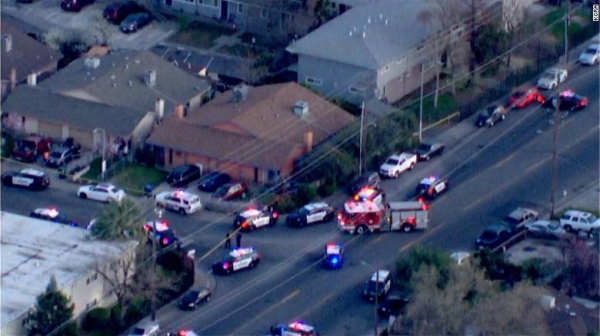 Law enforcement are seen near a church in the Arden area of Sacramento County on February 28.
