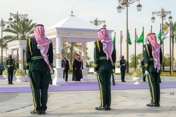 Crown Prince Muhammad bin Salman, Deputy Prime Minister and Minister of Defense received on Tuesday the Cypriot President Nicos Anastasiades in Riyadh at Al-Yamamah Palace, where an official reception was held to welcome him.