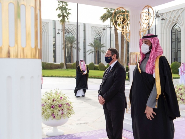 Crown Prince Muhammad bin Salman, Deputy Prime Minister and Minister of Defense received on Tuesday the Cypriot President Nicos Anastasiades in Riyadh at Al-Yamamah Palace, where an official reception was held to welcome him.