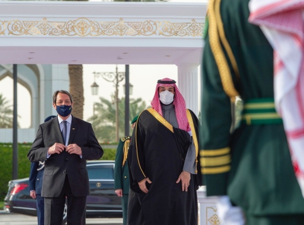 Crown Prince Muhammad bin Salman, Deputy Prime Minister and Minister of Defense received on Tuesday the Cypriot President Nicos Anastasiades in Riyadh at Al-Yamamah Palace, where an official reception was held to welcome him.