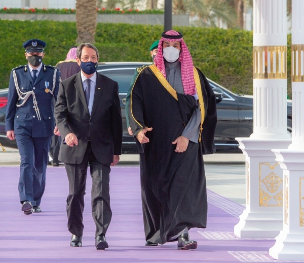 Crown Prince Muhammad bin Salman, Deputy Prime Minister and Minister of Defense received on Tuesday the Cypriot President Nicos Anastasiades in Riyadh at Al-Yamamah Palace, where an official reception was held to welcome him.