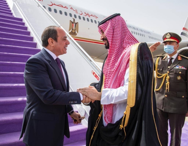 At King Khalid International Airport, Crown Prince Muhammad Bin Salman, deputy prime minister and minister of defense, received President El-Sisi and welcomed him in his second country, the Kingdom of Saudi Arabia.