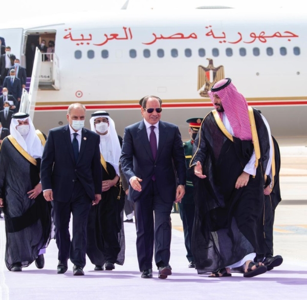 At King Khalid International Airport, Crown Prince Muhammad Bin Salman, deputy prime minister and minister of defense, received President El-Sisi and welcomed him in his second country, the Kingdom of Saudi Arabia.