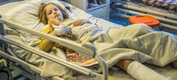 Shelling killed six-year-old Milana's mother. She is now recovering after surgery at a children's hospital in Kiev, Ukraine. — courtesy UNICEF/Oleksandr Ratushniak