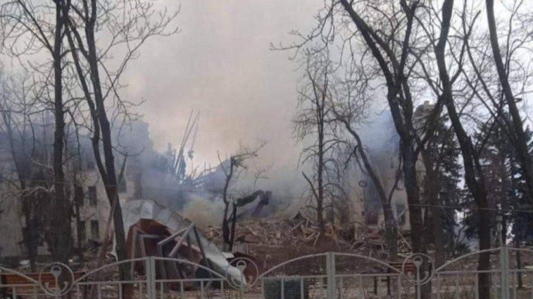 A picture released by Mariupol's city council, and verified by the BBC, shows the theater after the Russian attack.