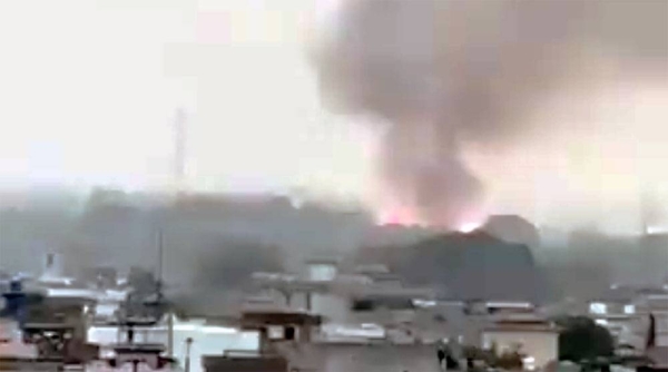 A videograb of the explosions in the northern Pakistani city of Sialkot on Sunday.