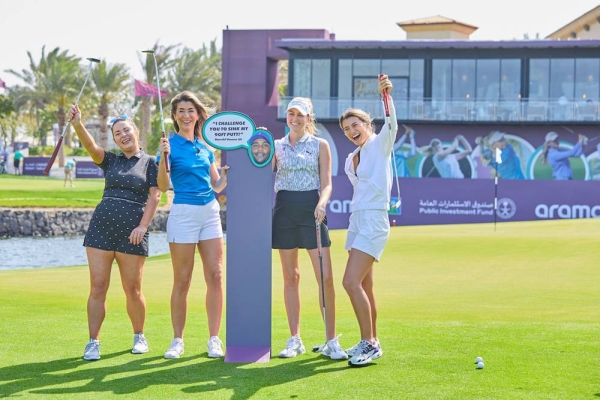 (L-R) Sinéad McGrath, Gabbie Partington, Olivia Cowan & Mia Baker try to recreate the winning putt