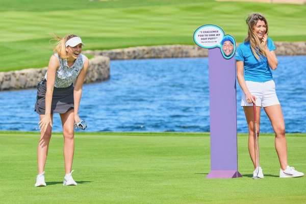 (L-R) Sinéad McGrath, Gabbie Partington, Olivia Cowan & Mia Baker try to recreate the winning putt