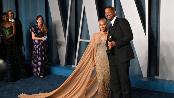 Will Smith and Jada Pinkett Smith at the Vanity Fair Oscars party on Sunday.