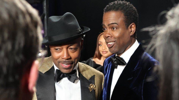 Producer Will Packer (left) with Chris Rock backstage during the Oscars.