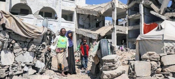 A family in the Al Dhale'e camp for people displaced by the conflict in Yemen. — courtesy YPN for UNOCHA