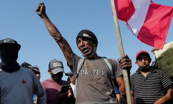 Protesters created roadblocks with burning tires and also burned toll booths in the city of Ica.