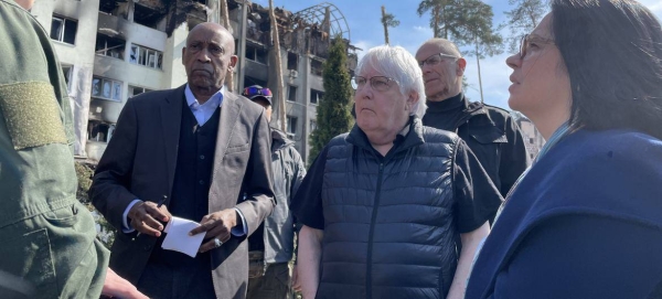 United Nations Emergency Relief Coordinator and Undersecretary-General for Humanitarian Affairs Martin Griffiths in Irpin, Ukraine on 7 April 2022.