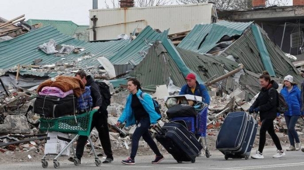 Civilians evacuating from Mariupol.