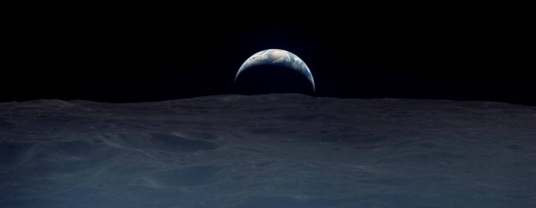 A crescent earthrise captured by a US astronaut in 1969.